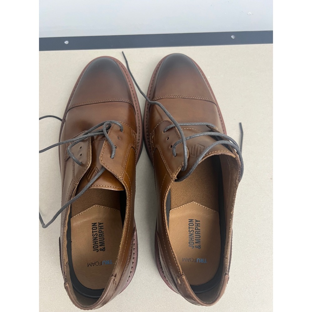 Johnston & Murphy Mens TRUFOAM Cap Toe Leather Dress Shoes Brown 59-4643 11M